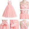 imageIDOPIP Embroidery Flower Girl Dress for Kids Wedding Pageant Formal Party Dresses Communion Bowknot Backless Maxi Tulle GownsPink