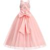imageIDOPIP Embroidery Flower Girl Dress for Kids Wedding Pageant Formal Party Dresses Communion Bowknot Backless Maxi Tulle GownsPink