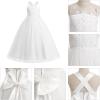 imageIDOPIP Embroidery Flower Girl Dress for Kids Wedding Pageant Formal Party Dresses Communion Bowknot Backless Maxi Tulle GownsWhite Flower