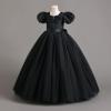 imageIDOPIP Flower Girl Sequin Laceup Bow Dress for Kid Wedding Bridesmaid Pageant Party Formal Long Gown Communion Tulle DressesBlack