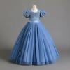 imageIDOPIP Flower Girl Sequin Laceup Bow Dress for Kid Wedding Bridesmaid Pageant Party Formal Long Gown Communion Tulle DressesBlue