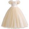 imageIDOPIP Flower Girl Sequin Laceup Bow Dress for Kid Wedding Bridesmaid Pageant Party Formal Long Gown Communion Tulle DressesChampagne