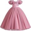 imageIDOPIP Flower Girl Sequin Laceup Bow Dress for Kid Wedding Bridesmaid Pageant Party Formal Long Gown Communion Tulle DressesDusty Pink