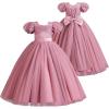 imageIDOPIP Flower Girl Sequin Laceup Bow Dress for Kid Wedding Bridesmaid Pageant Party Formal Long Gown Communion Tulle DressesDusty Pink