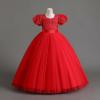 imageIDOPIP Flower Girl Sequin Laceup Bow Dress for Kid Wedding Bridesmaid Pageant Party Formal Long Gown Communion Tulle DressesRed