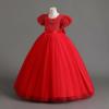 imageIDOPIP Flower Girl Sequin Laceup Bow Dress for Kid Wedding Bridesmaid Pageant Party Formal Long Gown Communion Tulle DressesRed