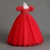 imageIDOPIP Flower Girl Sequin Laceup Bow Dress for Kid Wedding Bridesmaid Pageant Party Formal Long Gown Communion Tulle DressesRed