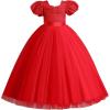 imageIDOPIP Flower Girl Sequin Laceup Bow Dress for Kid Wedding Bridesmaid Pageant Party Formal Long Gown Communion Tulle DressesRed