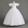 imageIDOPIP Flower Girl Sequin Laceup Bow Dress for Kid Wedding Bridesmaid Pageant Party Formal Long Gown Communion Tulle DressesWhite