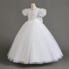 imageIDOPIP Flower Girl Sequin Laceup Bow Dress for Kid Wedding Bridesmaid Pageant Party Formal Long Gown Communion Tulle DressesWhite