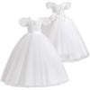 imageIDOPIP Flower Girl Sequin Laceup Bow Dress for Kid Wedding Bridesmaid Pageant Party Formal Long Gown Communion Tulle DressesWhite