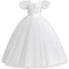 imageIDOPIP Flower Girl Sequin Laceup Bow Dress for Kid Wedding Bridesmaid Pageant Party Formal Long Gown Communion Tulle DressesWhite