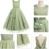 imageIDOPIP Flower Girl VBackless Bowknot Dress for Kids Wedding Formal Party Pageant Maxi Gown Princess Communion Tulle DressesGreen