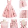 imageIDOPIP Flower Girl VBackless Bowknot Dress for Kids Wedding Formal Party Pageant Maxi Gown Princess Communion Tulle DressesPink