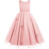 imageIDOPIP Flower Girl VBackless Bowknot Dress for Kids Wedding Formal Party Pageant Maxi Gown Princess Communion Tulle DressesPink