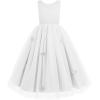 imageIDOPIP Flower Girl VBackless Bowknot Dress for Kids Wedding Formal Party Pageant Maxi Gown Princess Communion Tulle DressesWhite