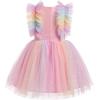 imageIDOPIP Flower Girls Sequin Butterfly Dot Tutu Dress for Kids Baby First Communion Wedding Princess Birthday Party DressesPink Rainbow