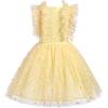 imageIDOPIP Flower Girls Sequin Butterfly Dot Tutu Dress for Kids Baby First Communion Wedding Princess Birthday Party DressesYellow Daisy  Kids Dress