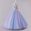imageIDOPIP Sequin Butterfly Flower Girl Dress for Kids Wedding Pageant Party Long Gown Princess Birthday Communion Tulle DressesBlue