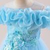 imageIDOPIP Sequin Embroidery Flower Girl Maxi Dress for Wedding Party Birthday Princess Dresses Pageant Ruffle Cold Shoulder GownBlue