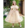 imageIDOPIP Sequin Embroidery Flower Girl Maxi Dress for Wedding Party Birthday Princess Dresses Pageant Ruffle Cold Shoulder GownChampagne