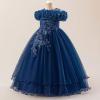 imageIDOPIP Sequin Embroidery Flower Girl Maxi Dress for Wedding Party Birthday Princess Dresses Pageant Ruffle Cold Shoulder GownDark Blue