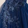 imageIDOPIP Sequin Embroidery Flower Girl Maxi Dress for Wedding Party Birthday Princess Dresses Pageant Ruffle Cold Shoulder GownDark Blue