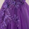 imageIDOPIP Sequin Embroidery Flower Girl Maxi Dress for Wedding Party Birthday Princess Dresses Pageant Ruffle Cold Shoulder GownDark Purple