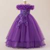 imageIDOPIP Sequin Embroidery Flower Girl Maxi Dress for Wedding Party Birthday Princess Dresses Pageant Ruffle Cold Shoulder GownDark Purple