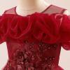imageIDOPIP Sequin Embroidery Flower Girl Maxi Dress for Wedding Party Birthday Princess Dresses Pageant Ruffle Cold Shoulder GownDark Red