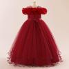 imageIDOPIP Sequin Embroidery Flower Girl Maxi Dress for Wedding Party Birthday Princess Dresses Pageant Ruffle Cold Shoulder GownDark Red