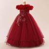 imageIDOPIP Sequin Embroidery Flower Girl Maxi Dress for Wedding Party Birthday Princess Dresses Pageant Ruffle Cold Shoulder GownDark Red