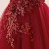 imageIDOPIP Sequin Embroidery Flower Girl Maxi Dress for Wedding Party Birthday Princess Dresses Pageant Ruffle Cold Shoulder GownDark Red