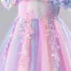 imageIDOPIP Sequin Embroidery Flower Girl Maxi Dress for Wedding Party Birthday Princess Dresses Pageant Ruffle Cold Shoulder GownPink  Gradient