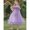 imageIDOPIP Sequin Embroidery Flower Girl Maxi Dress for Wedding Party Birthday Princess Dresses Pageant Ruffle Cold Shoulder GownPurple
