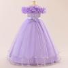 imageIDOPIP Sequin Embroidery Flower Girl Maxi Dress for Wedding Party Birthday Princess Dresses Pageant Ruffle Cold Shoulder GownPurple