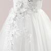 imageIDOPIP Sequin Embroidery Flower Girl Maxi Dress for Wedding Party Birthday Princess Dresses Pageant Ruffle Cold Shoulder GownWhite