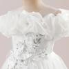 imageIDOPIP Sequin Embroidery Flower Girl Maxi Dress for Wedding Party Birthday Princess Dresses Pageant Ruffle Cold Shoulder GownWhite