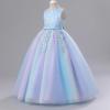 imageIDOPIP Sequin Flower Girl Lace Dress for Kids Wedding Pageant Party Formal Long Gown Princess First Communion Tulle DressesBlue Gradient