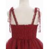imageIDOPIP Smocked Flower Girl Dress for Wedding Toddler Kids Party Birthday Princess Dresses Pageant Sleeveless Tie Bowknot GownWine Red