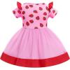 imageIDOPIP Toddler Baby Girls Birthday Dress Strawberry Cow Bee Cake Smash Party Pageant Bowknot Tutu Dress with Headband OutfitPink Strawberry