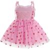 imageIDOPIP Toddler Baby Girls Strawberry Heart Tutu Dress Summer Sleeveless Smocked Backless Princess Birthday Party Dresses 16TPink Heart