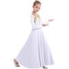 imageKids Girls Metallic Cross Praise Dance Dress Liturgical Lyrical Dancewear Color Block Long Sleeve Worship Dance Dresses