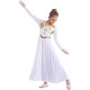 imageKids Girls Metallic Cross Praise Dance Dress Liturgical Lyrical Dancewear Color Block Long Sleeve Worship Dance Dresses