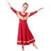 imageLittle Big Girls Ruffle Metallic Gold Color Block Praise Dance Dresses Kids Long Sleeve Liturgical Lyrical Worship Dress Loose Fit Full Length Maxi Tunic Circle Skirt Dancewear Costume Red 78Y