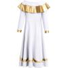 imageLittle Big Girls Ruffle Metallic Gold Color Block Praise Dance Dresses Kids Long Sleeve Liturgical Lyrical Worship Dress Loose Fit Full Length Maxi Tunic Circle Skirt Dancewear Costume White 34Y