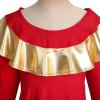 imageLittle Big Girls Ruffle Metallic Gold Color Block Praise Dance Dresses Kids Long Sleeve Liturgical Lyrical Worship Dress Loose Fit Full Length Maxi Tunic Circle Skirt Dancewear Costume Red 78Y