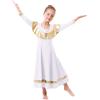 imageLittle Big Girls Ruffle Metallic Gold Color Block Praise Dance Dresses Kids Long Sleeve Liturgical Lyrical Worship Dress Loose Fit Full Length Maxi Tunic Circle Skirt Dancewear Costume White 34Y
