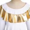 imageLittle Big Girls Ruffle Metallic Gold Color Block Praise Dance Dresses Kids Long Sleeve Liturgical Lyrical Worship Dress Loose Fit Full Length Maxi Tunic Circle Skirt Dancewear Costume White 34Y