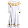 imageLittle Big Girls Ruffle Metallic Gold Color Block Praise Dance Dresses Kids Long Sleeve Liturgical Lyrical Worship Dress Loose Fit Full Length Maxi Tunic Circle Skirt Dancewear Costume White 34Y